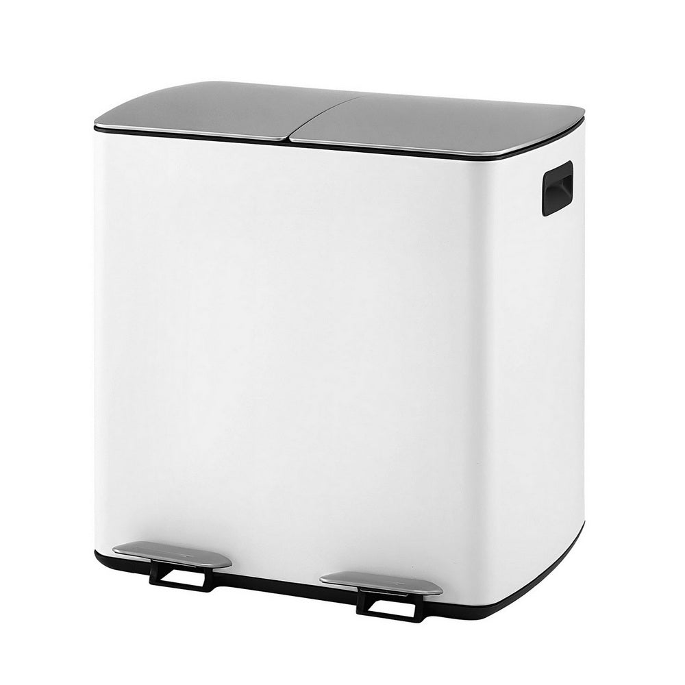 Pedal Bins: Cefito Pedal Bins Rubbish Bin Dual Compartment Waste Recycle Dustbins 40L White