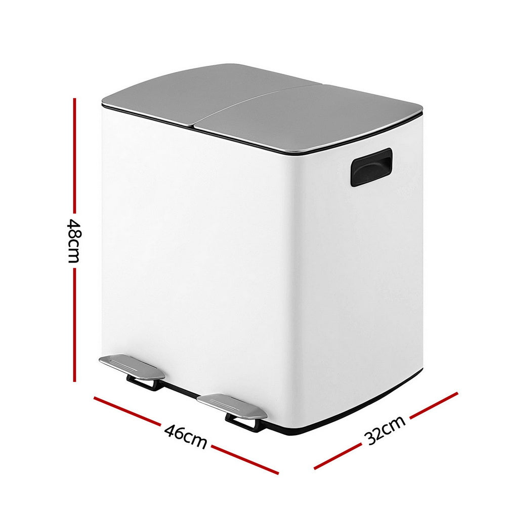 Pedal Bins: Cefito Pedal Bins Rubbish Bin Dual Compartment Waste Recycle Dustbins 40L White