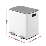 Pedal Bins: Cefito Pedal Bins Rubbish Bin Dual Compartment Waste Recycle Dustbins 40L White