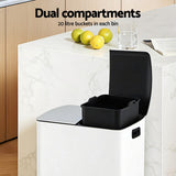 Pedal Bins: Cefito Pedal Bins Rubbish Bin Dual Compartment Waste Recycle Dustbins 40L White