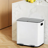 Pedal Bins: Cefito Pedal Bins Rubbish Bin Dual Compartment Waste Recycle Dustbins 40L White