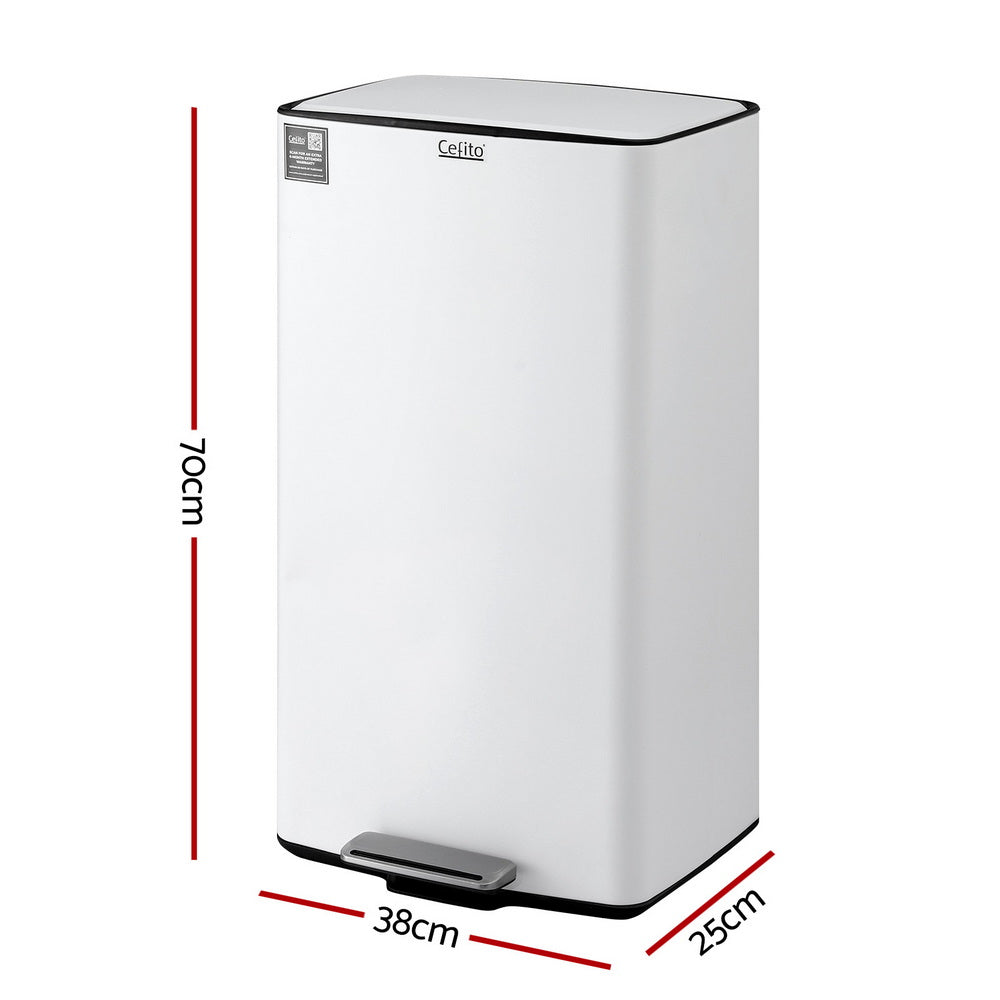 Pedal Bins: Cefito Pedal Bins Rubbish Bin Waste Recycle Dustbins Kitchen Trash Can 40L White