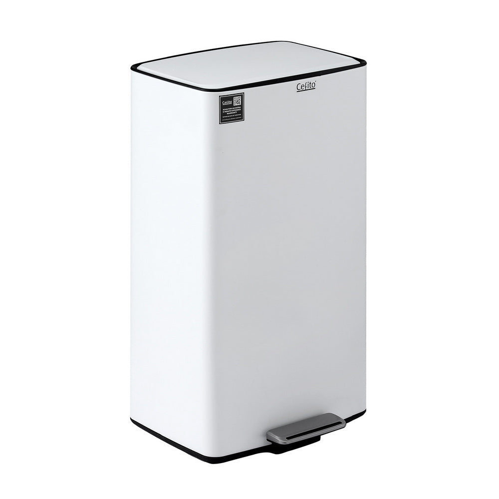Pedal Bins: Cefito Pedal Bins Rubbish Bin Waste Recycle Dustbins Kitchen Trash Can 40L White
