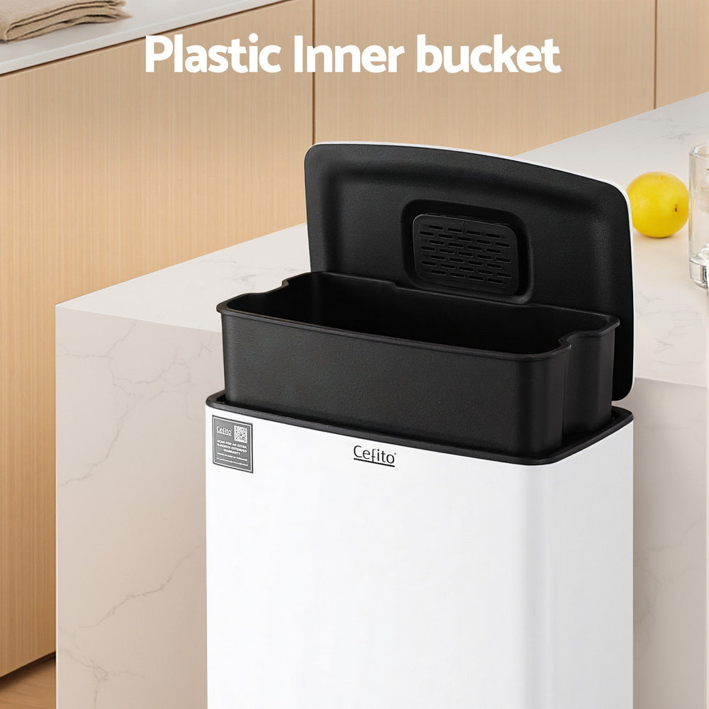 Pedal Bins: Cefito Pedal Bins Rubbish Bin Waste Recycle Dustbins Kitchen Trash Can 40L White