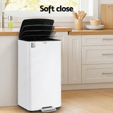 Pedal Bins: Cefito Pedal Bins Rubbish Bin Waste Recycle Dustbins Kitchen Trash Can 40L White