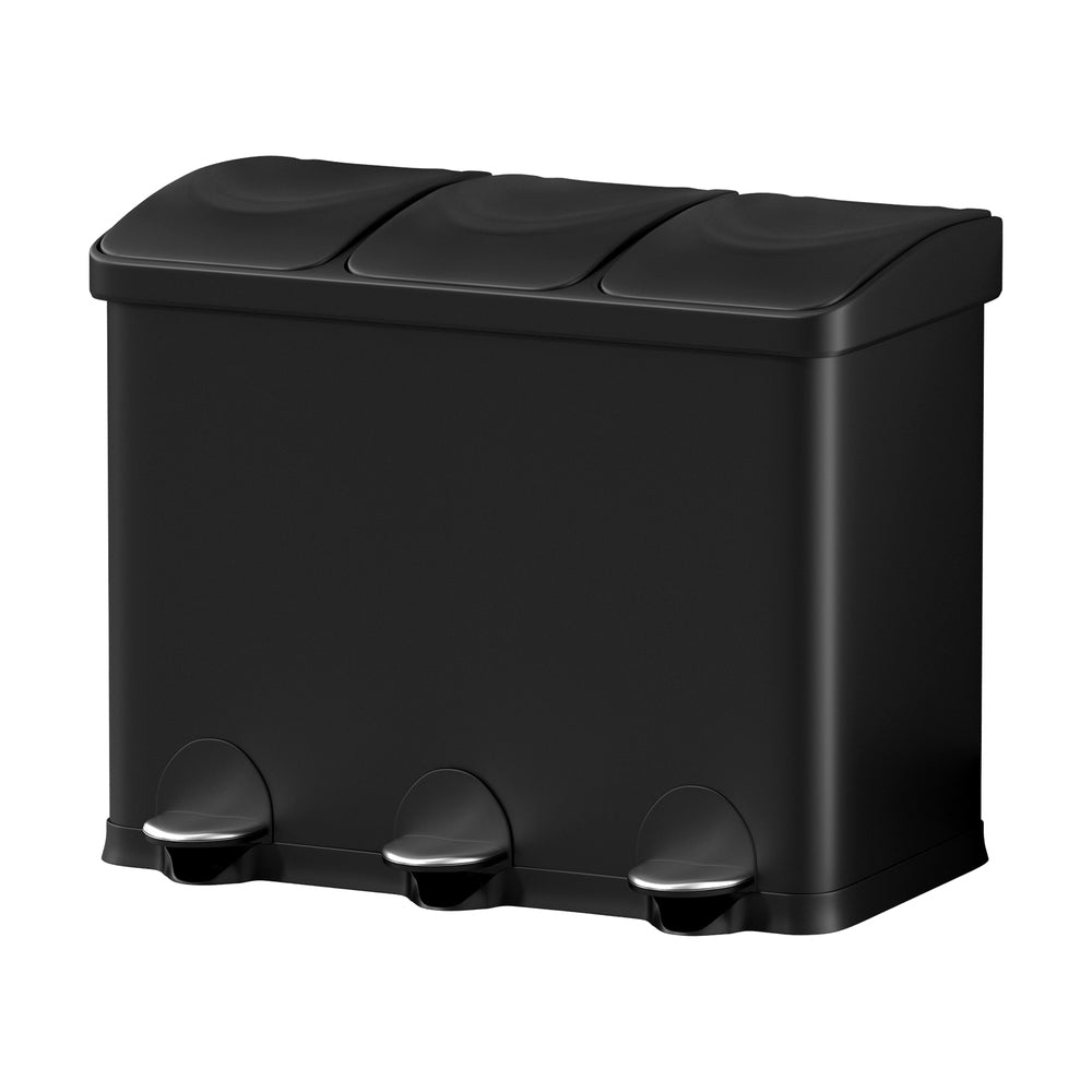 Pedal Bins: Cefito Pedal Bins Rubbish Bin Triple Compartments Waste Recycle Dustbins 45L