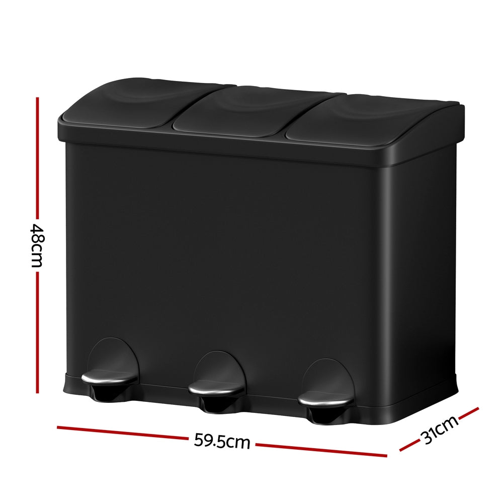 Pedal Bins: Cefito Pedal Bins Rubbish Bin Triple Compartments Waste Recycle Dustbins 45L