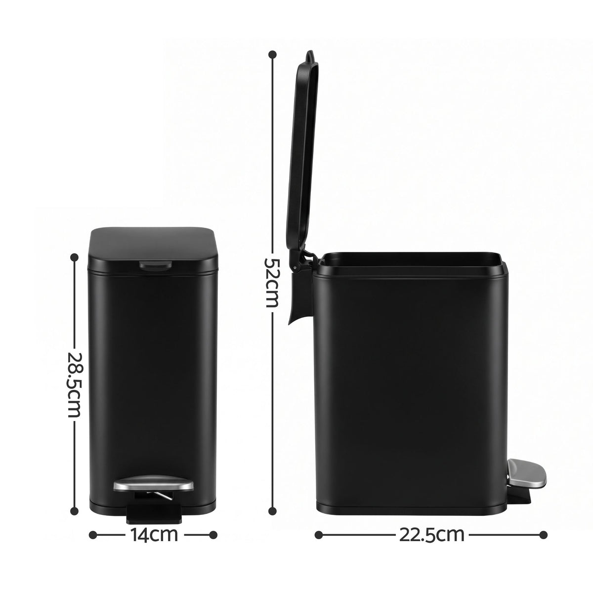 Cefito 5L Pedal Rubbish Bin Carbon Steel Rectangular Trash Can Removable Bucket Black