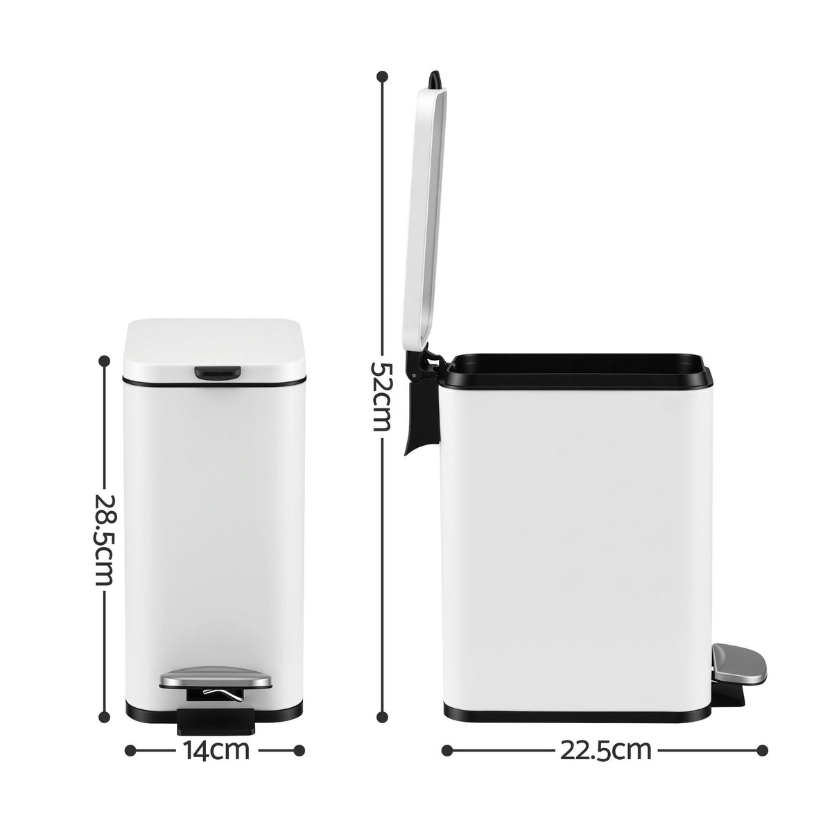 Cefito 5L Pedal Rubbish Bin Carbon Steel Rectangular Trash Can Removable Bucket White
