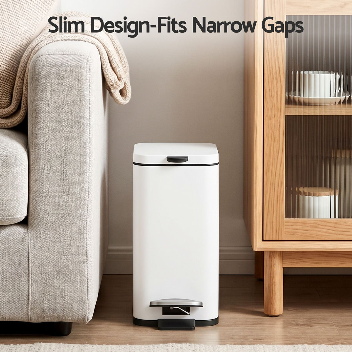 Cefito 5L Pedal Rubbish Bin Carbon Steel Rectangular Trash Can Removable Bucket White