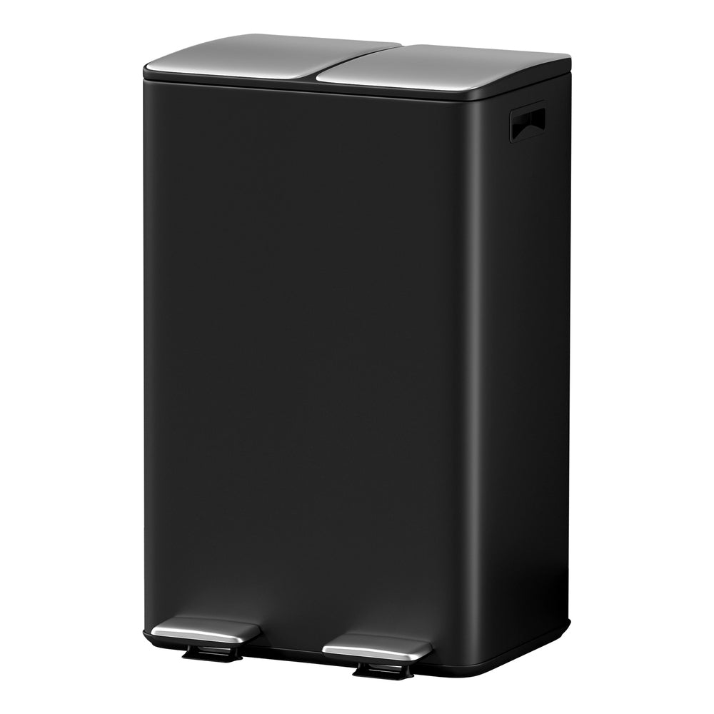 Pedal Bins: Cefito Pedal Bins Rubbish Bin Dual Compartment Waste Recycle Dustbins 60L Black