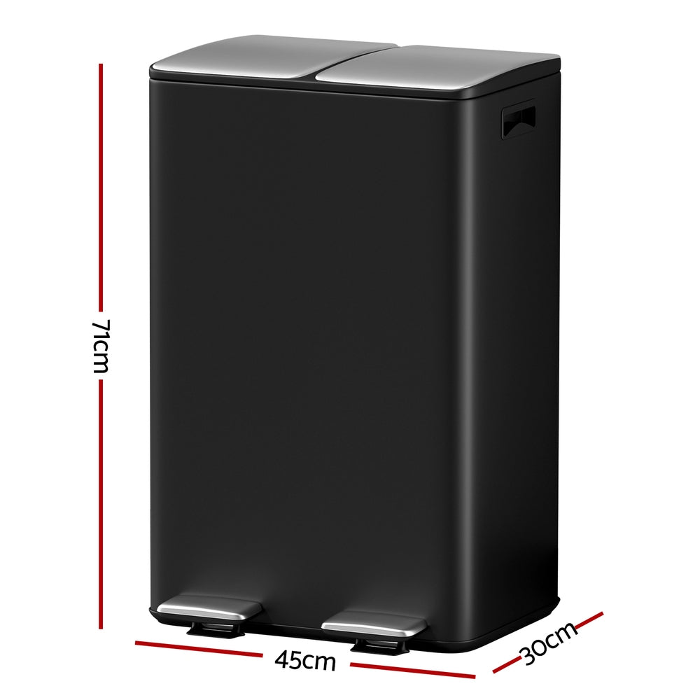 Pedal Bins: Cefito Pedal Bins Rubbish Bin Dual Compartment Waste Recycle Dustbins 60L Black