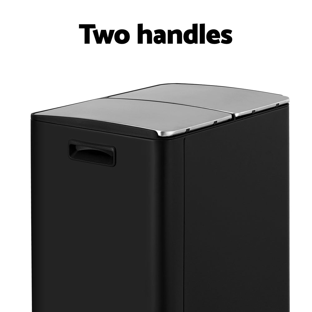 Pedal Bins: Cefito Pedal Bins Rubbish Bin Dual Compartment Waste Recycle Dustbins 60L Black