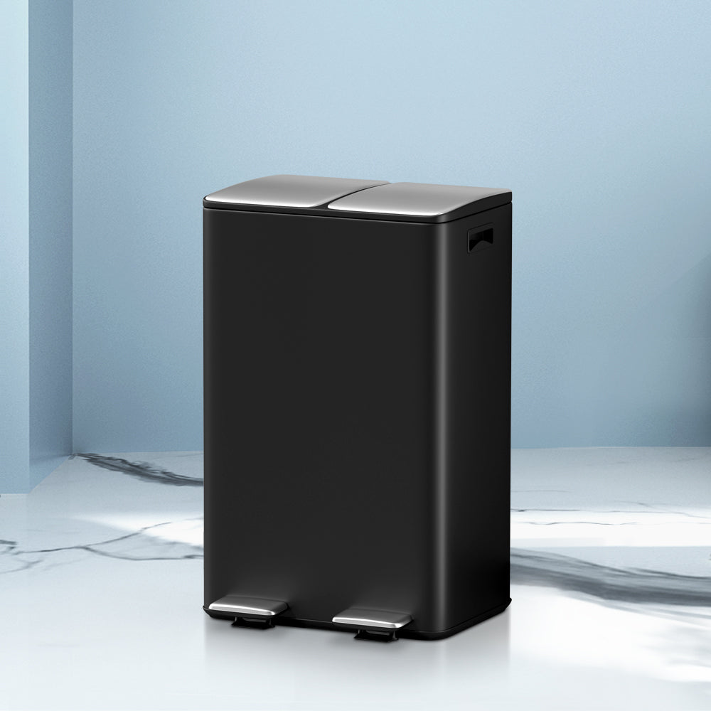 Pedal Bins: Cefito Pedal Bins Rubbish Bin Dual Compartment Waste Recycle Dustbins 60L Black