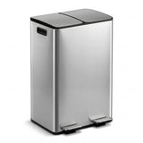 Cefito Pedal Bins Rubbish Bin Dual Compartment Waste Recycle Dustbins 60L Silver