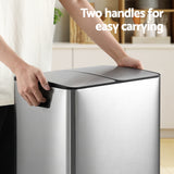 Cefito Pedal Bins Rubbish Bin Dual Compartment Waste Recycle Dustbins 60L Silver