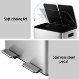 Cefito Pedal Bins Rubbish Bin Dual Compartment Waste Recycle Dustbins 60L Silver