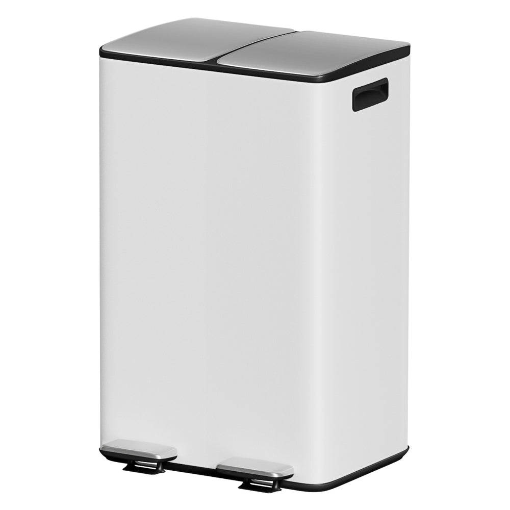Pedal Bins: Cefito Pedal Bins Rubbish Bin Dual Compartment Waste Recycle Dustbins 60L White