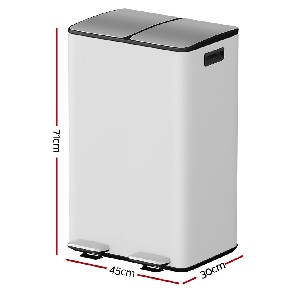 Pedal Bins: Cefito Pedal Bins Rubbish Bin Dual Compartment Waste Recycle Dustbins 60L White