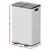 Pedal Bins: Cefito Pedal Bins Rubbish Bin Dual Compartment Waste Recycle Dustbins 60L White