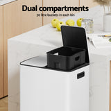 Pedal Bins: Cefito Pedal Bins Rubbish Bin Dual Compartment Waste Recycle Dustbins 60L White