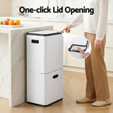 Cefito 63L Rubbish Bin 3 Compartment Carbon Steel Split Door Trash Can White