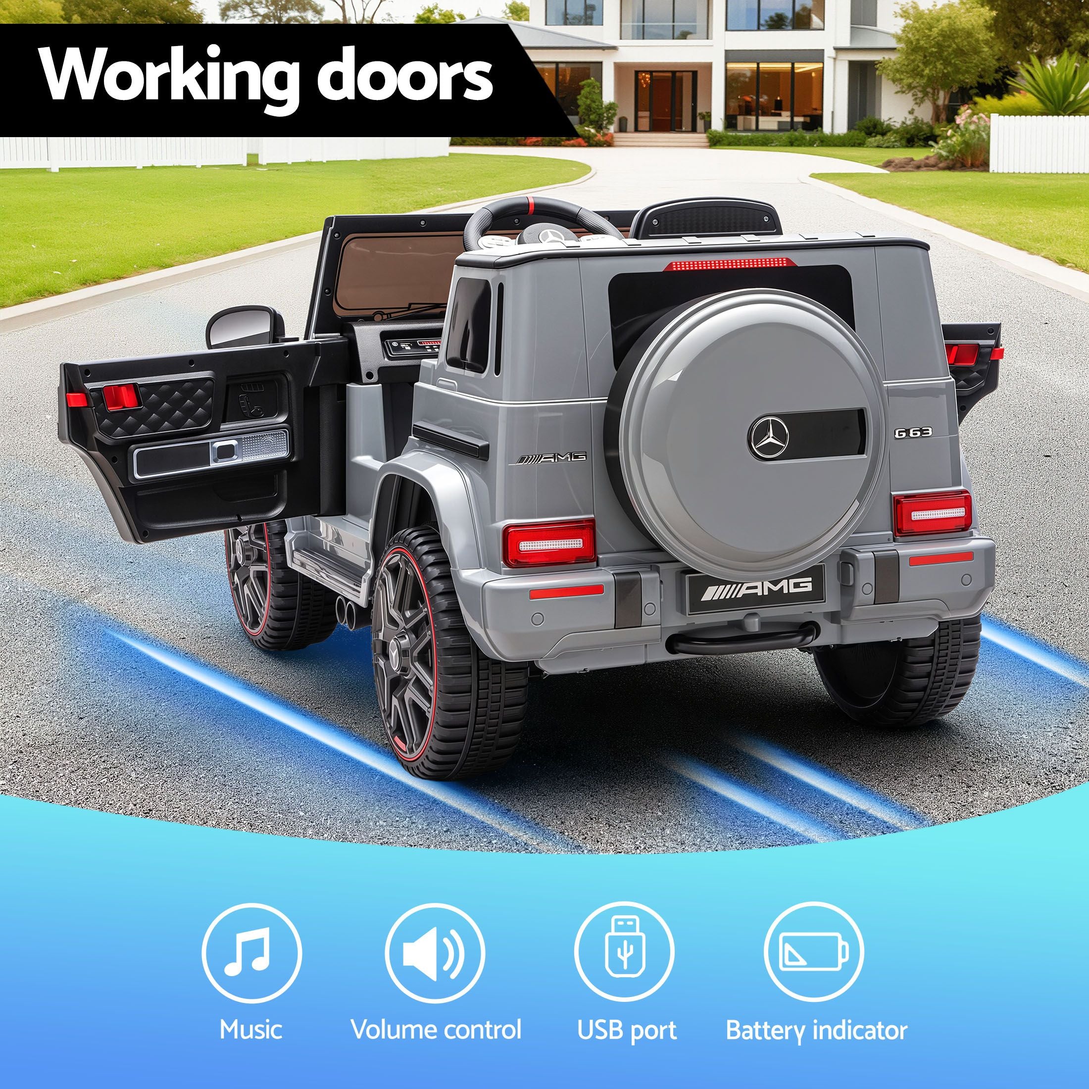 Kids Electric Ride On Car G63 Toy Cars Remote Control Grey
