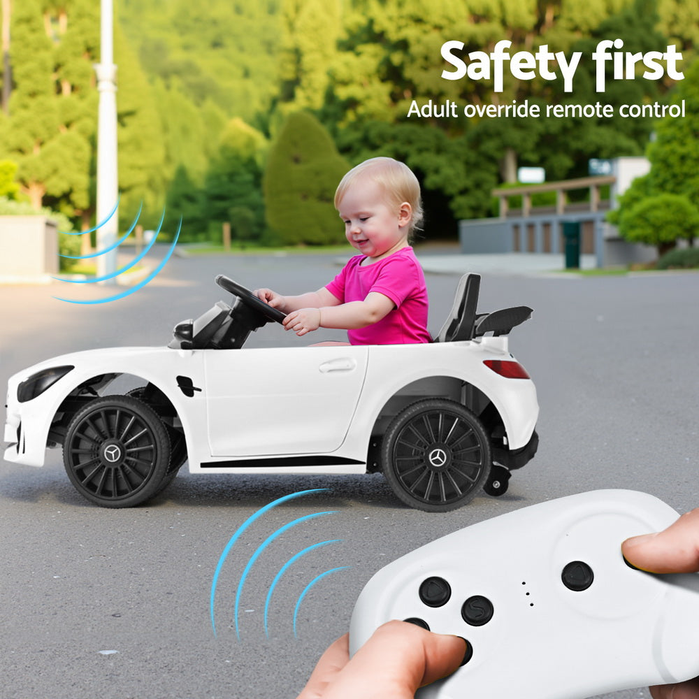 Ride On Cars: Kids Electric Ride On Car Mercedes-Benz AMG GTR Licensed Toy Cars Remote White