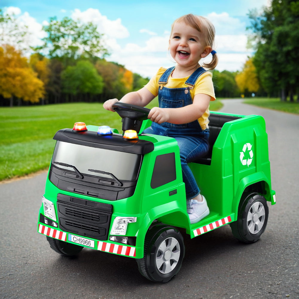 Ride On Cars: Rigo Kids Ride On Car Garbage Truck Police Light 12V Electric Toys Cars Green