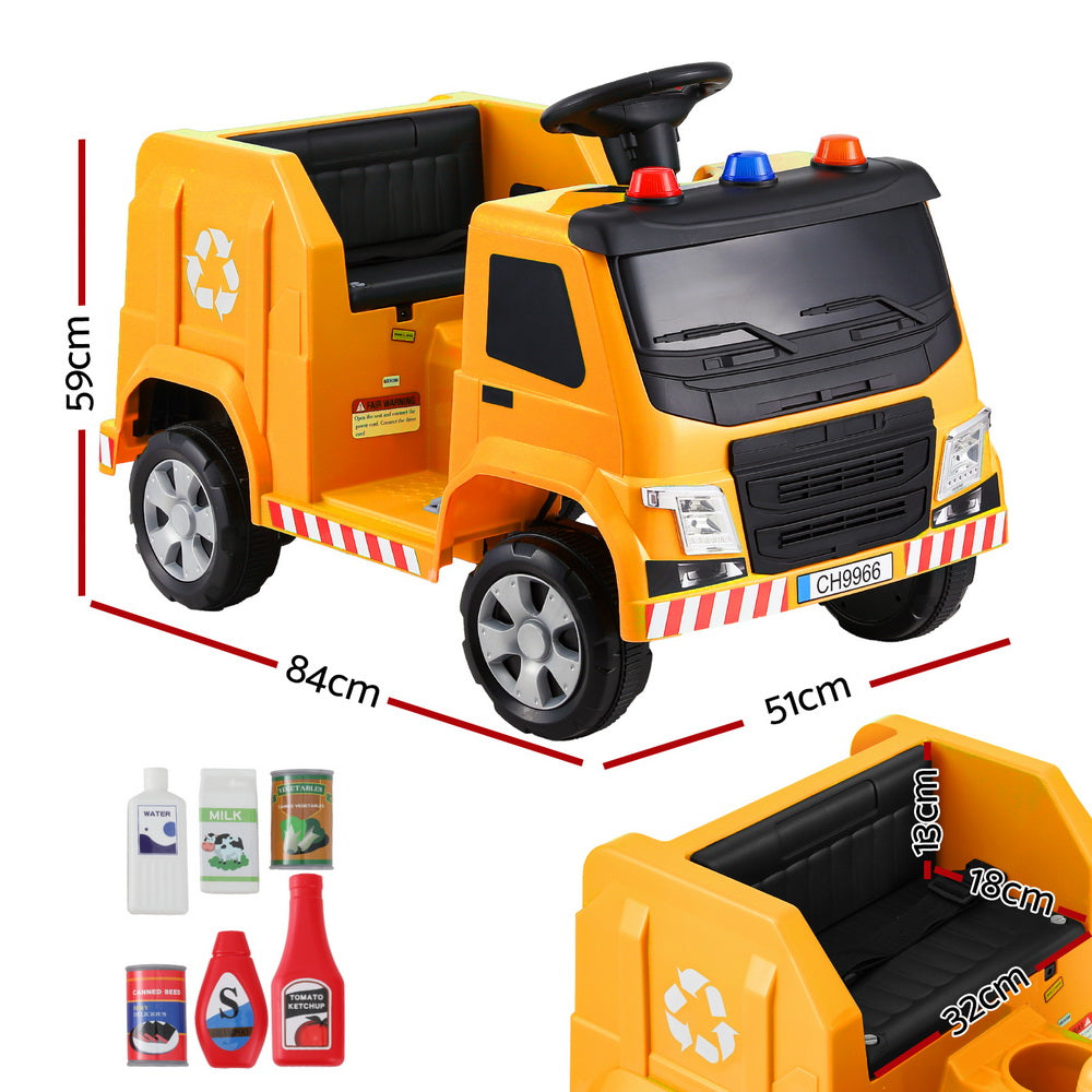 Ride On Cars: Rigo Kids Ride On Car Garbage Truck Police Light 12V Electric Toys Cars Yellow