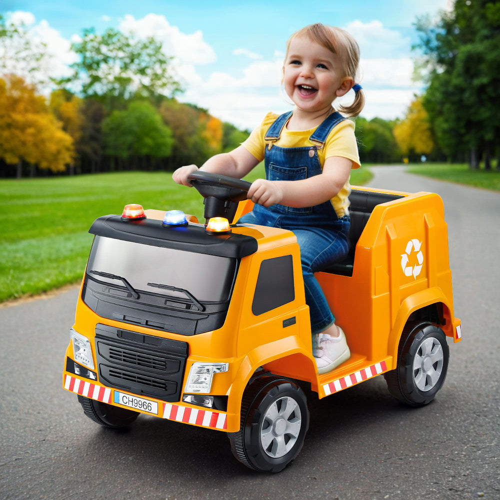 Ride On Cars: Rigo Kids Ride On Car Garbage Truck Police Light 12V Electric Toys Cars Yellow