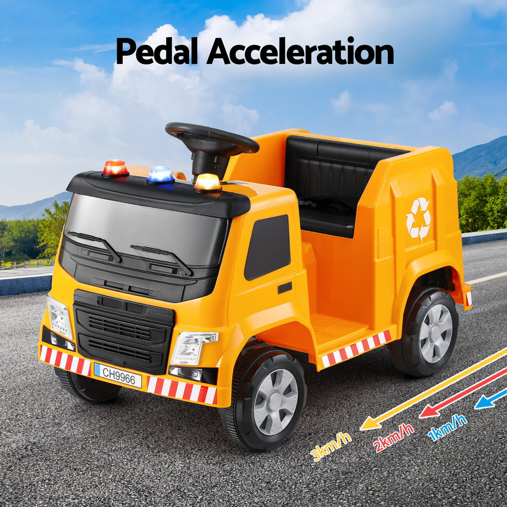 Ride On Cars: Rigo Kids Ride On Car Garbage Truck Police Light 12V Electric Toys Cars Yellow