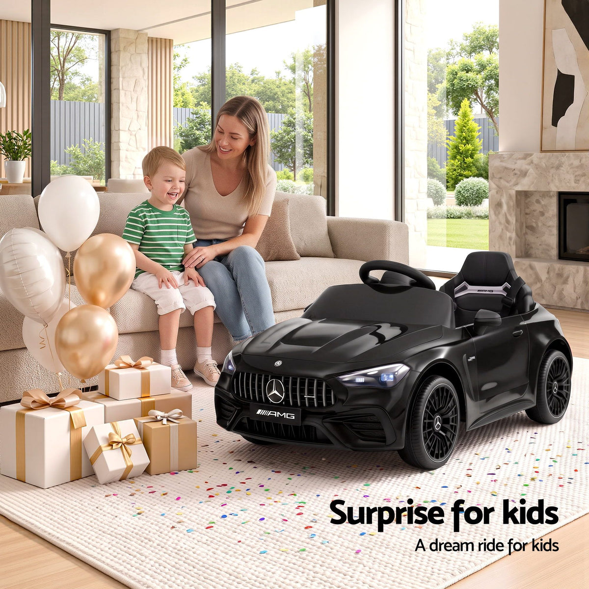 Ride On Car Licensed Mercedes Benz AMGC63 Kids Electric Car 12V Music Black