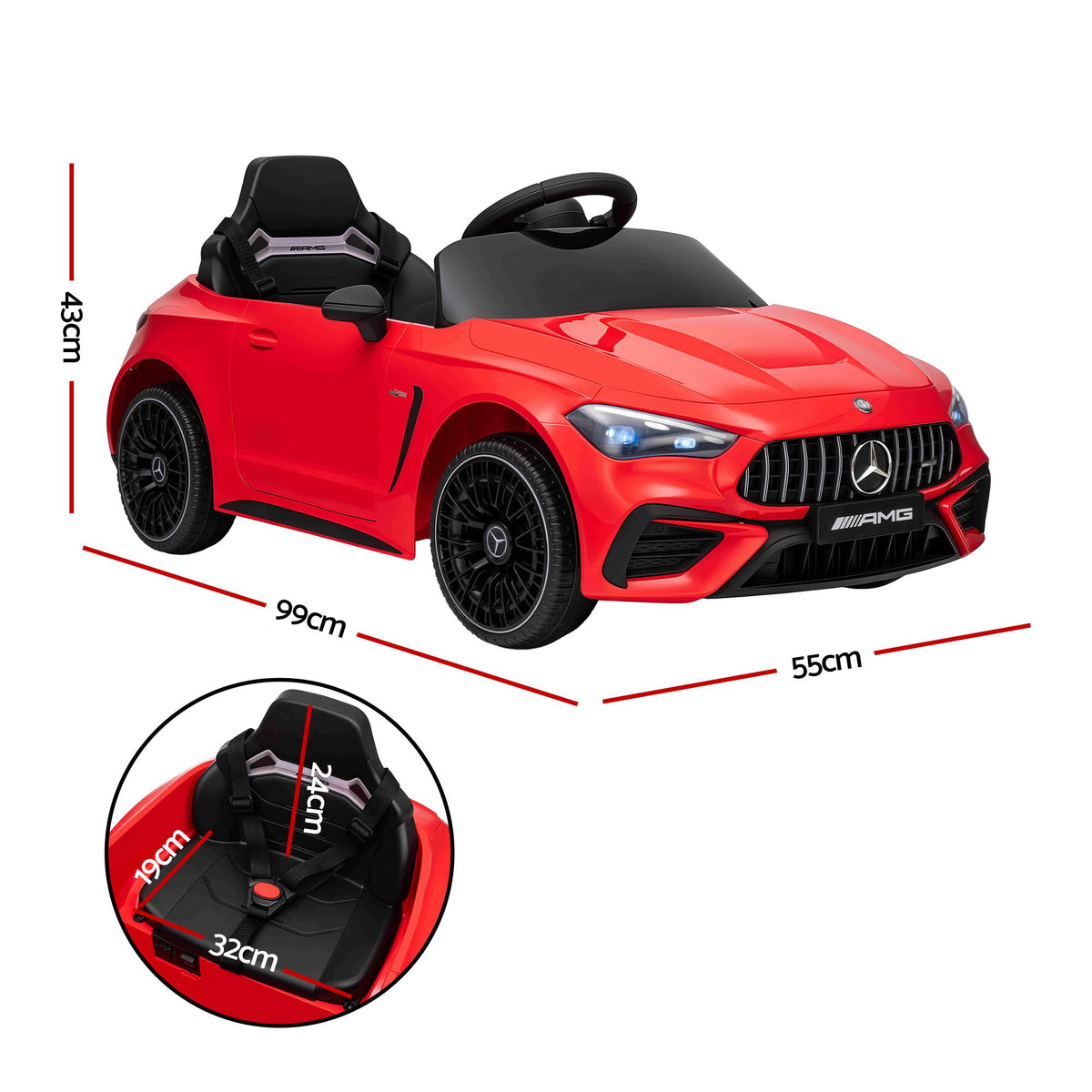 Ride On Car Licensed Mercedes Benz AMGC63 Kids Electric Car 12V Music Red