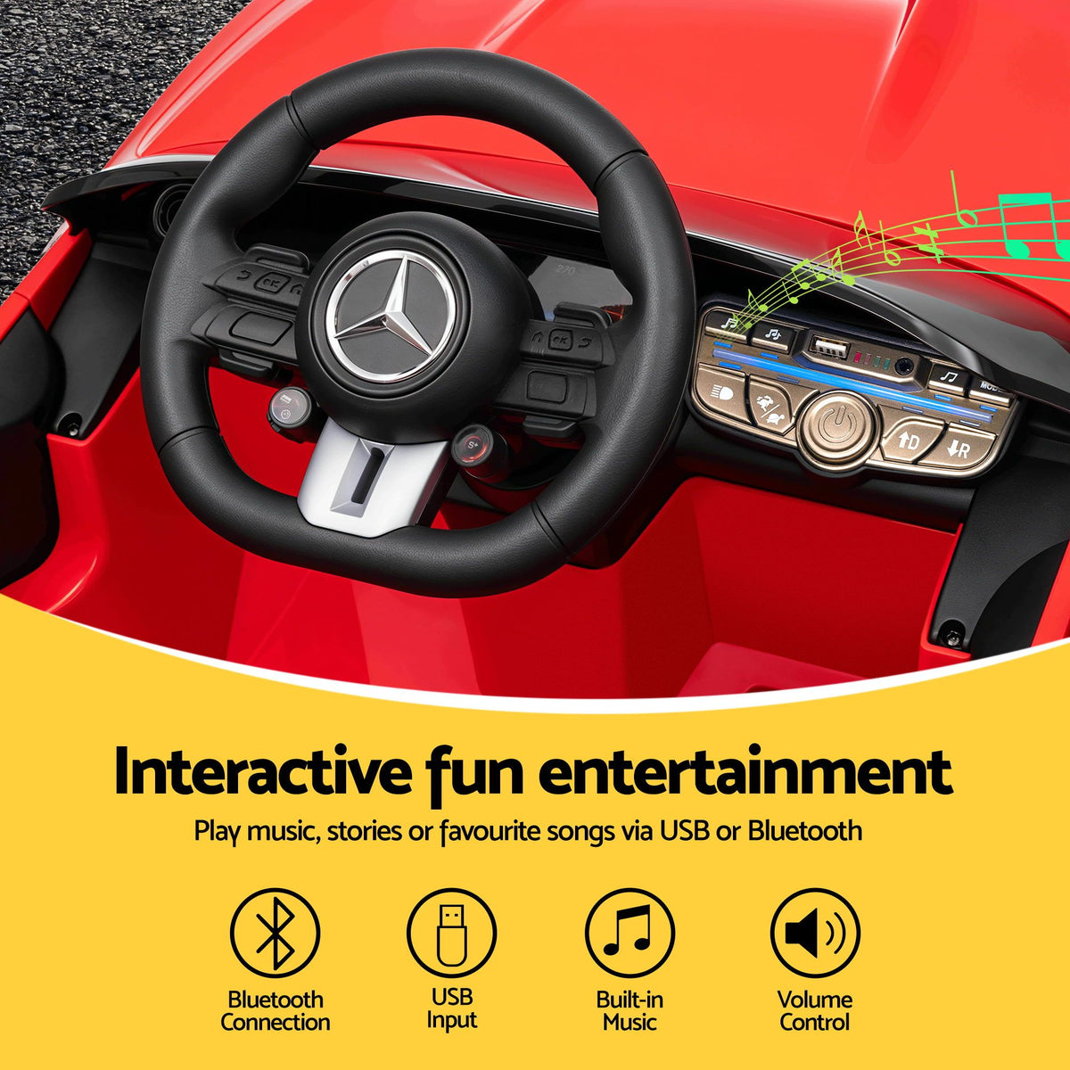 Ride On Car Licensed Mercedes Benz AMGC63 Kids Electric Car 12V Music Red