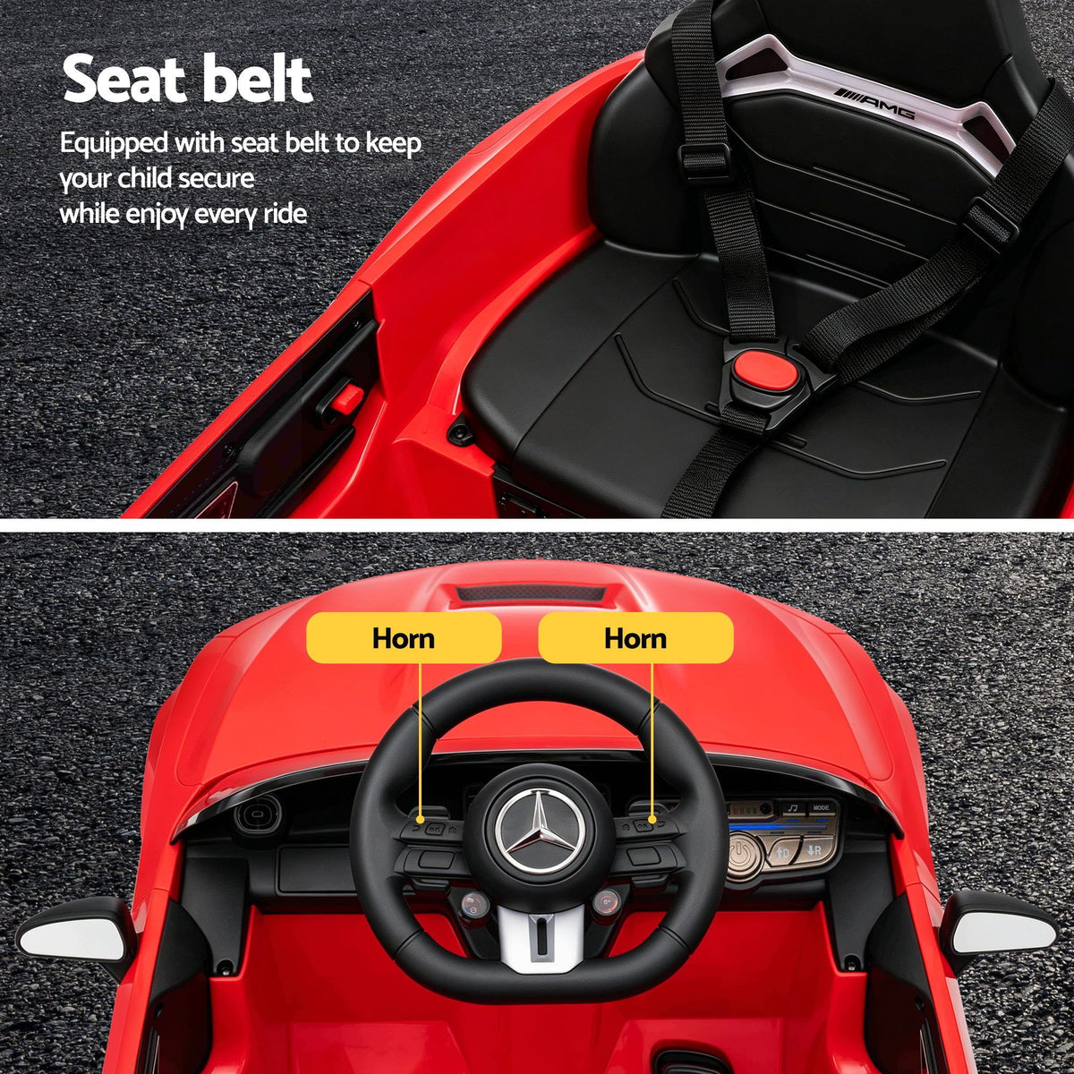 Ride On Car Licensed Mercedes Benz AMGC63 Kids Electric Car 12V Music Red