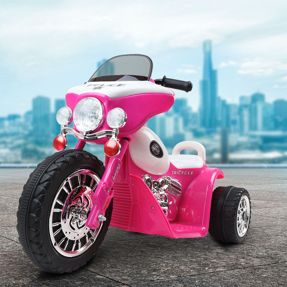 Bikes & Scooters: Rigo Kids Electric Ride On Patrol Police Car Harley-Inspired 6V Pink