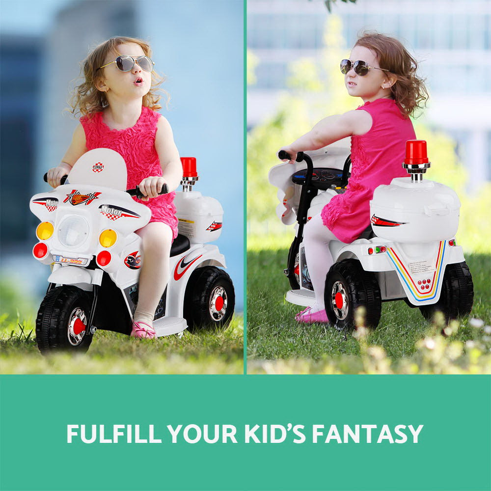 Bikes & Scooters: Rigo Kids Electric Ride On Police Motorcycle Motorbike 6V Battery White