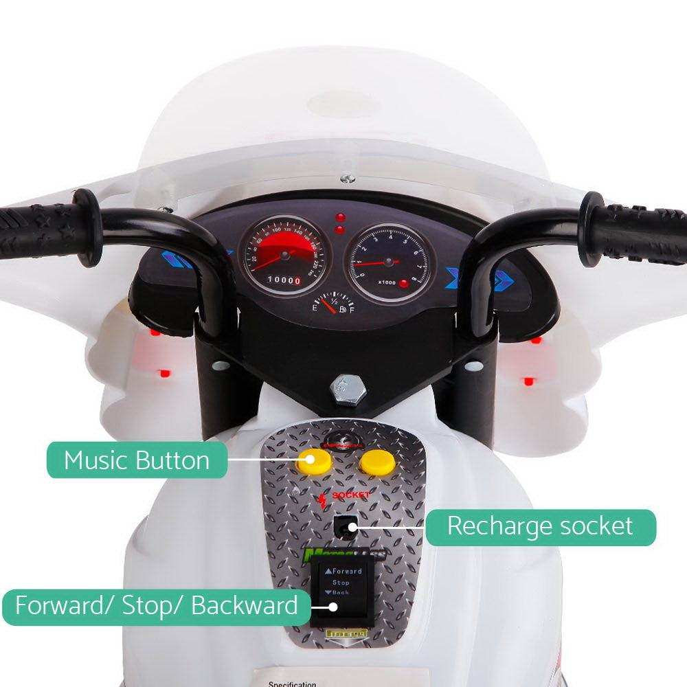 Bikes & Scooters: Rigo Kids Electric Ride On Police Motorcycle Motorbike 6V Battery White