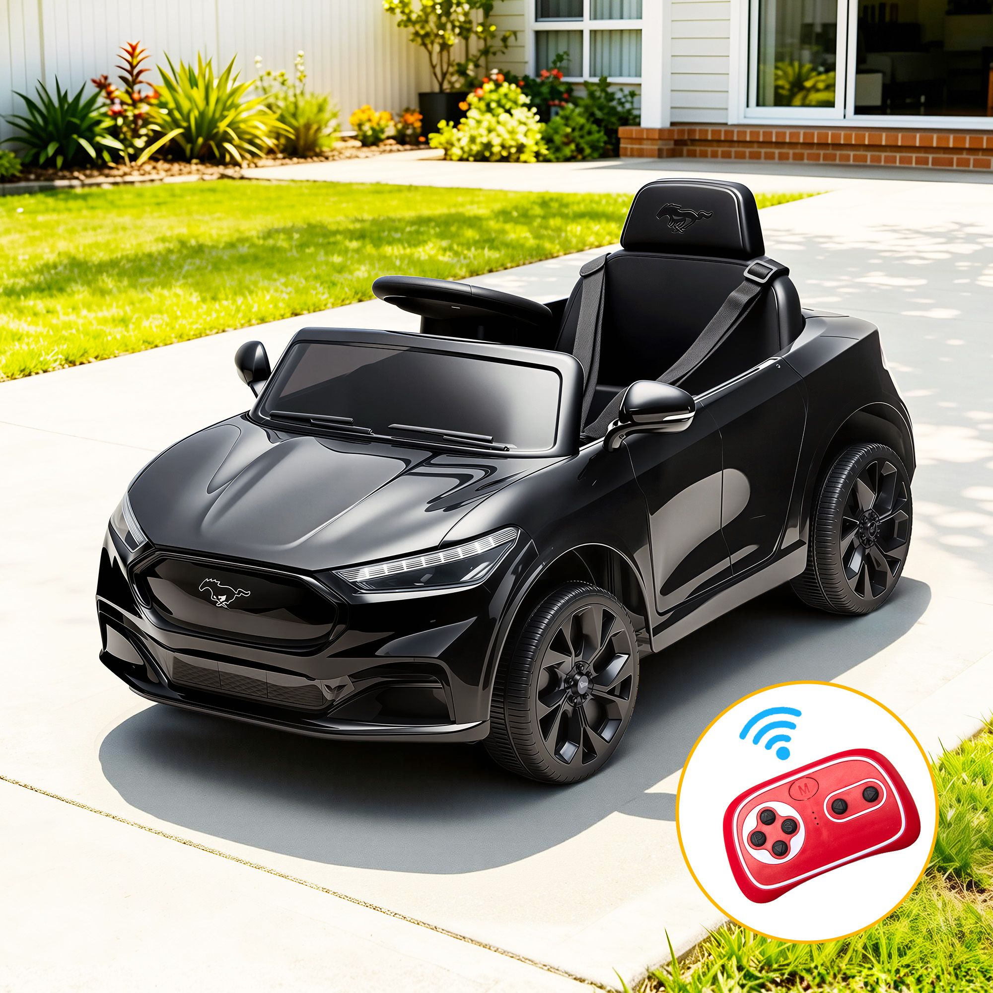 Kids Ride On Car 12V Licensed Ford Electric Toy with Remote Control Horn Music 97x61cm Black