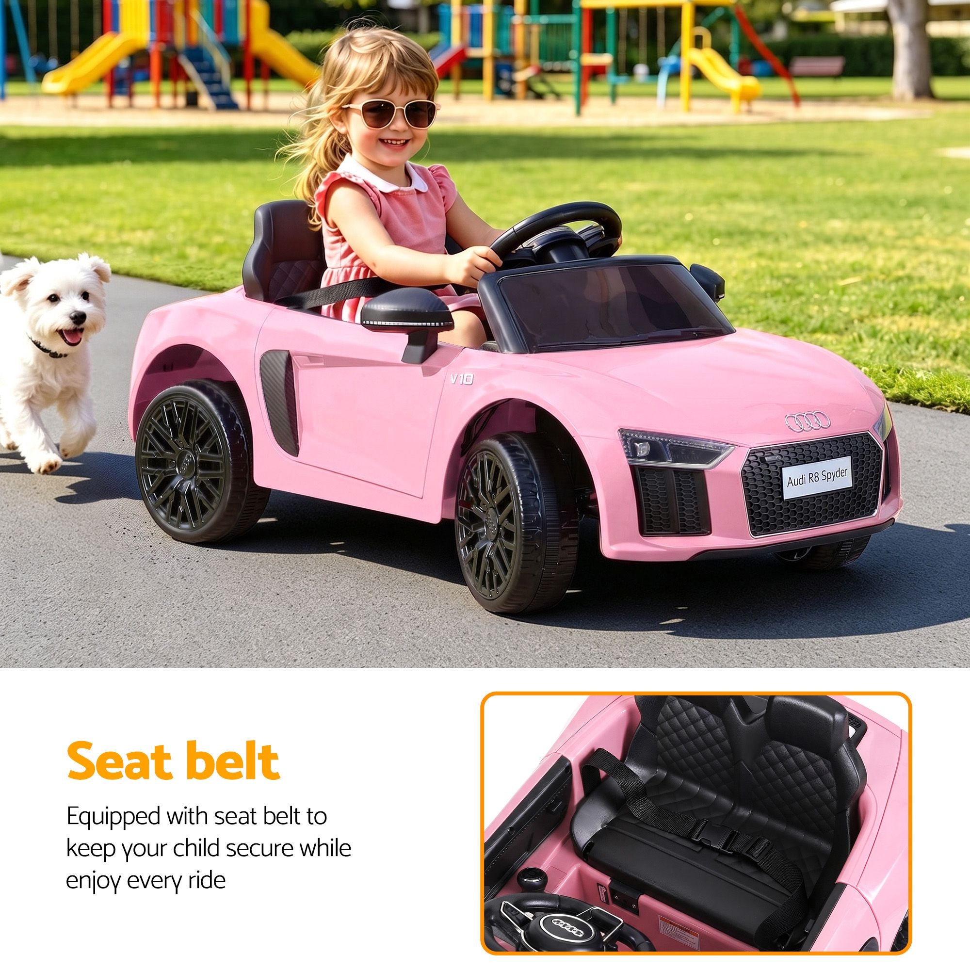 Ride On Car Licensed Audi R8 12V Electric Car for Kids Battery Pink