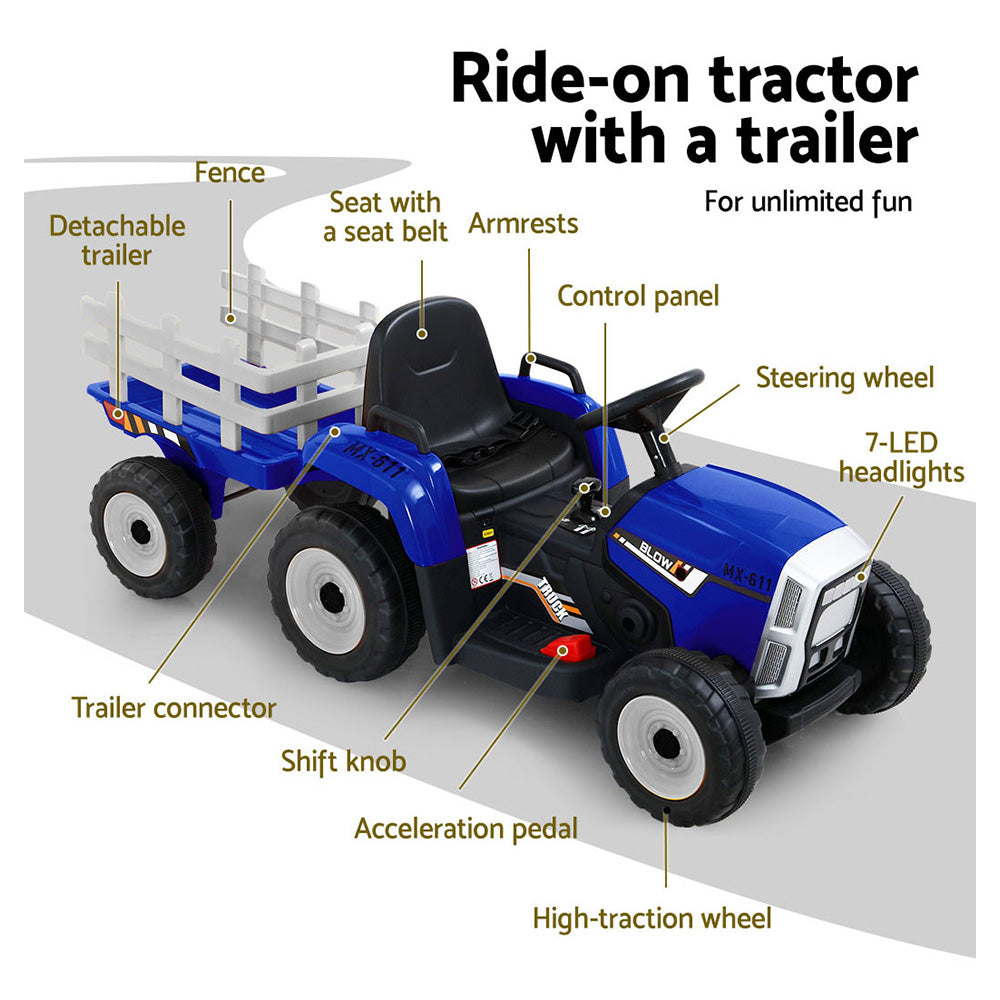 Ride On Cars: Rigo Kids Electric Ride On Car Tractor Toy Cars 12V Blue