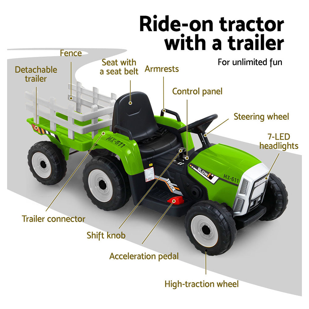 Ride On Cars: Electric Ride On Car Rigo Kids Ride On Cars Tractor Toy 12V Green