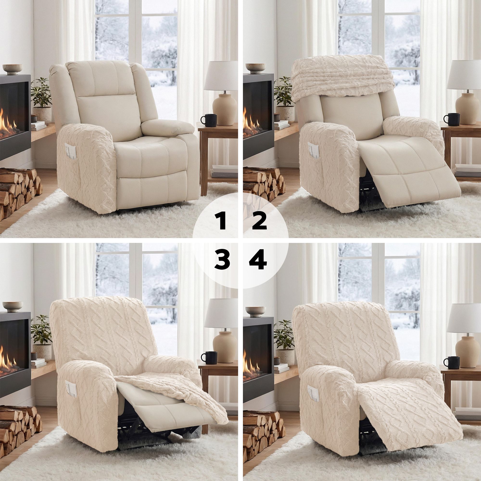 Artiss Recliner Chair Covers with Storage Side Pockets Beige