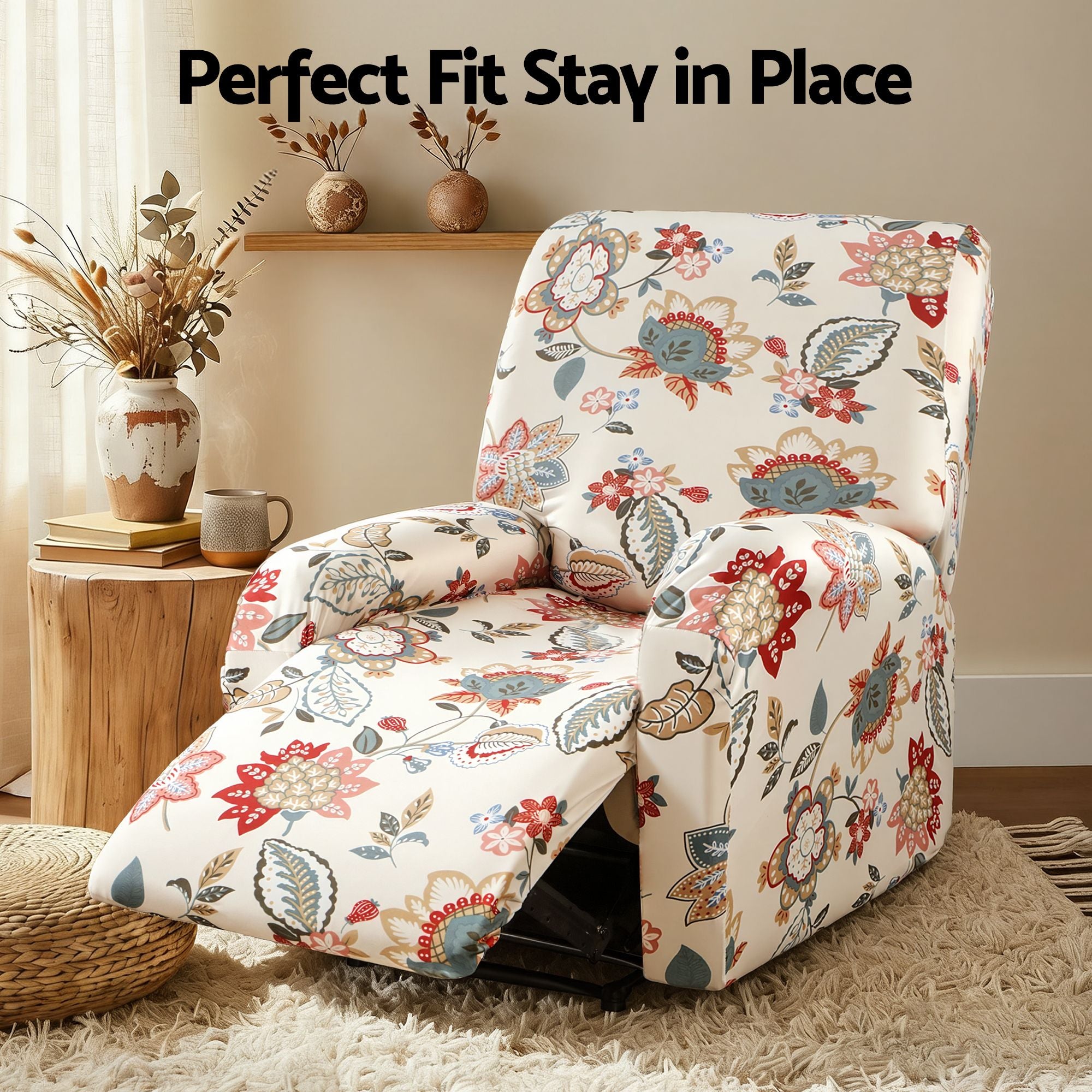 Artiss Stretch Kids Recliner Cover 4-Pieces Recliner Chair Slipcovers Printed Polyester