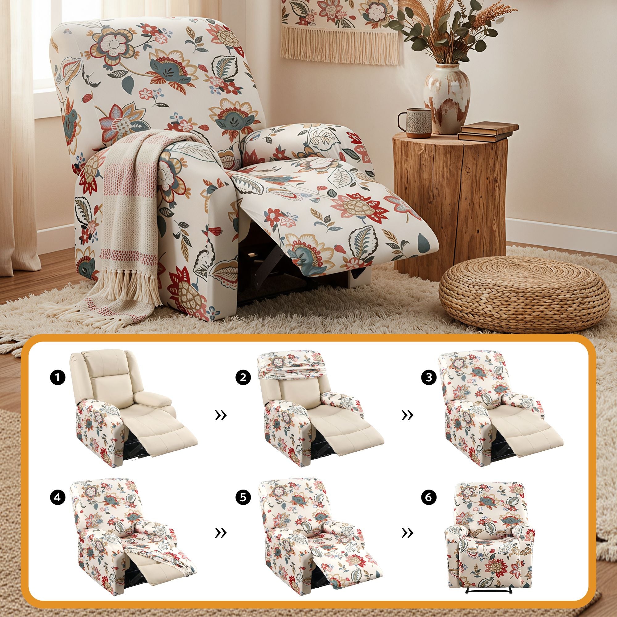 Artiss Stretch Kids Recliner Cover 4-Pieces Recliner Chair Slipcovers Printed Polyester
