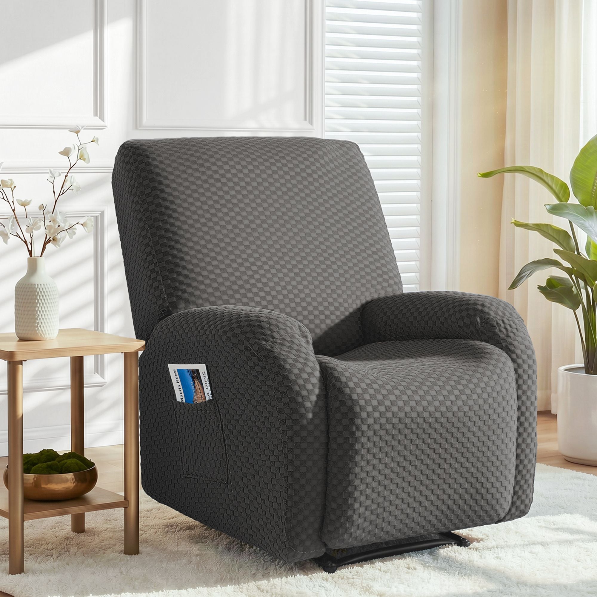 Artiss Recliner Chair Covers with Storage Side Pockets Grey Fabric