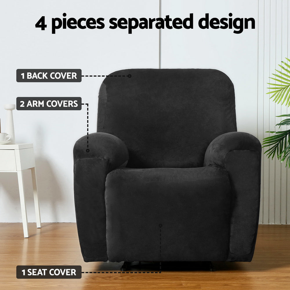 Arm Chairs & Recliners: Artiss Recliner Chair Covers 1 Seater Velvet Black