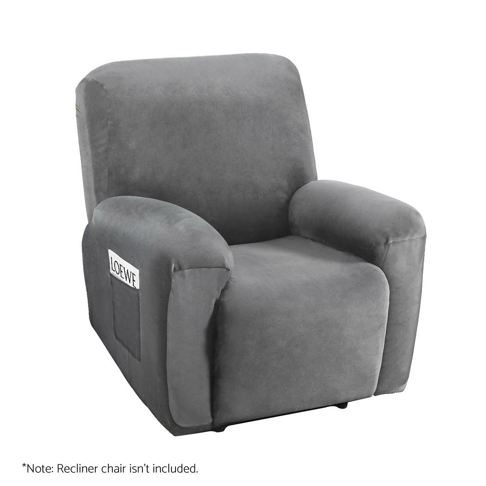 Arm Chairs & Recliners: Artiss Recliner Chair Covers 1 Seater Velvet Grey