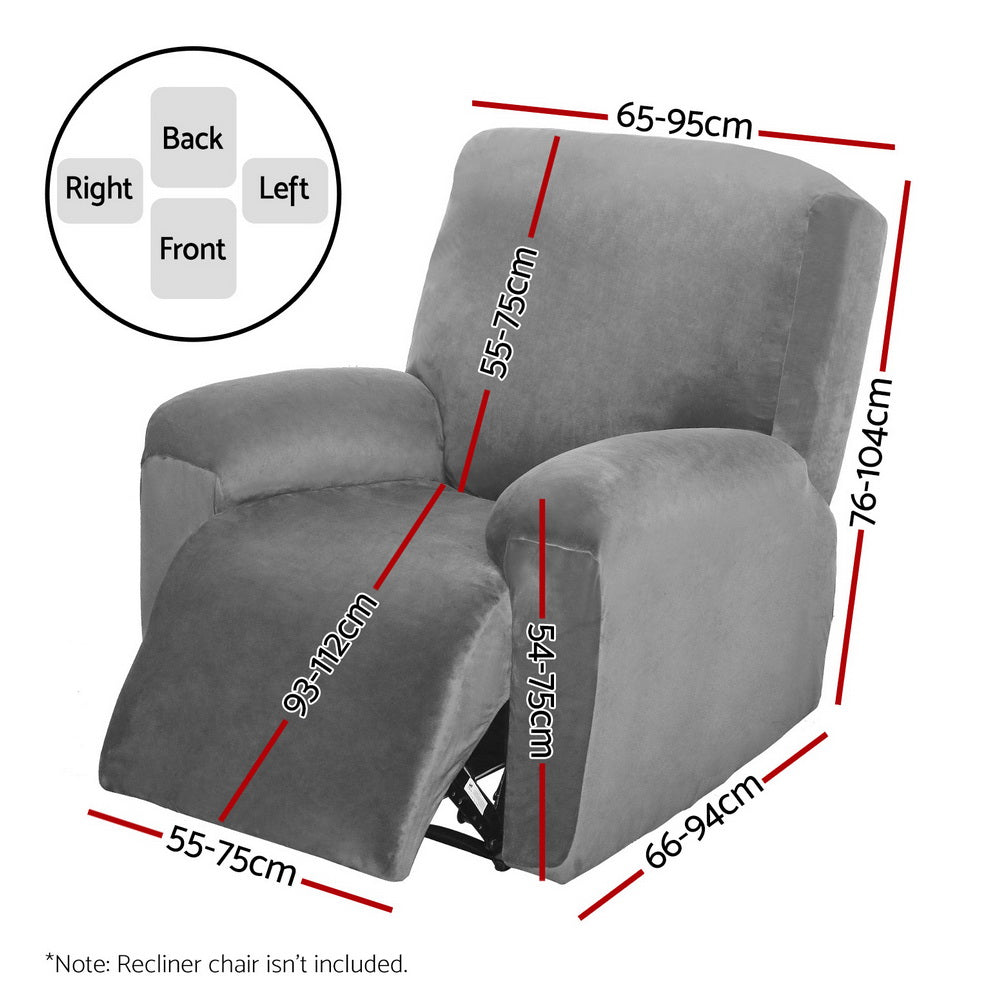 Arm Chairs & Recliners: Artiss Recliner Chair Covers 1 Seater Velvet Grey
